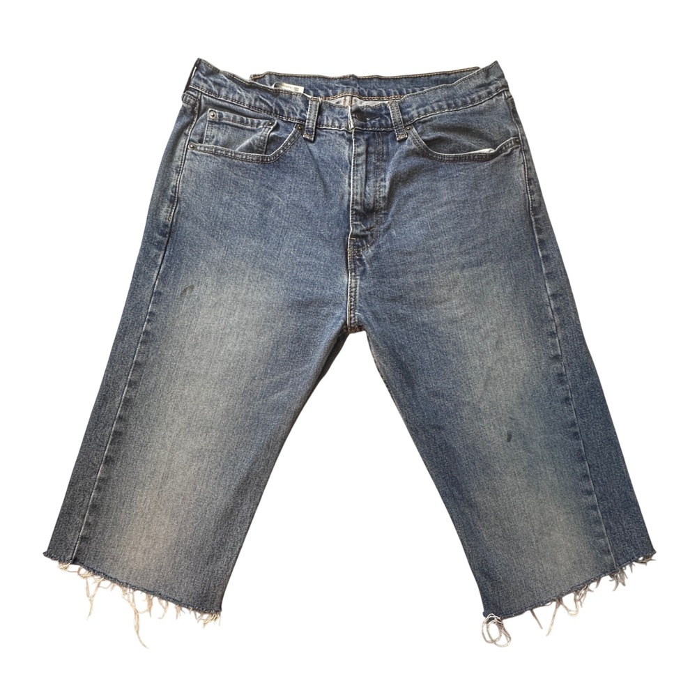 Levis 505 Shorts Mens 34 Blue Regular Fit Denim Cut Off Medium Wash Jean Jorts
